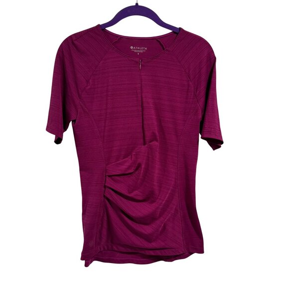 Athleta Pacifica Wrap Front 1/2 Zip Fuscia Tee Size S - Picture 1 of 8